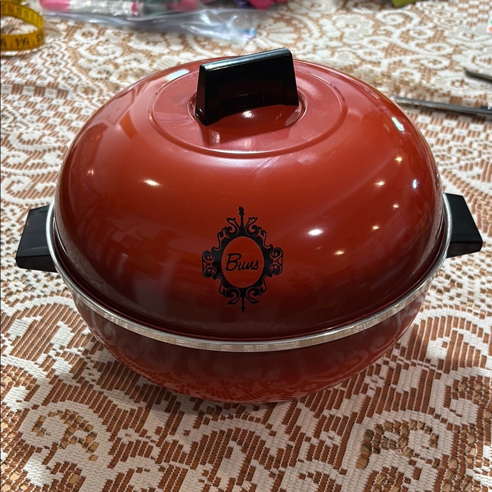 Orange and Black Cookware Pot with Domed Lid